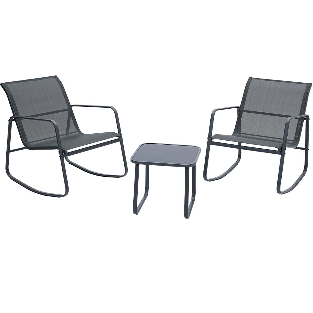 3 Piece Balcony Bistro Set Outdoor Furniture Textilene Chairs & Coffee Table