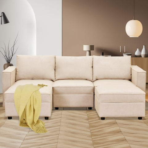 Ainfox Storage Module Sofa Five Seats Adjust Armrest Beige