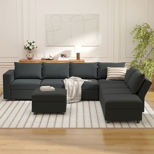 Modular Sectional Sofa Couch Storage Seat 6 Seats + 2 Ottomans