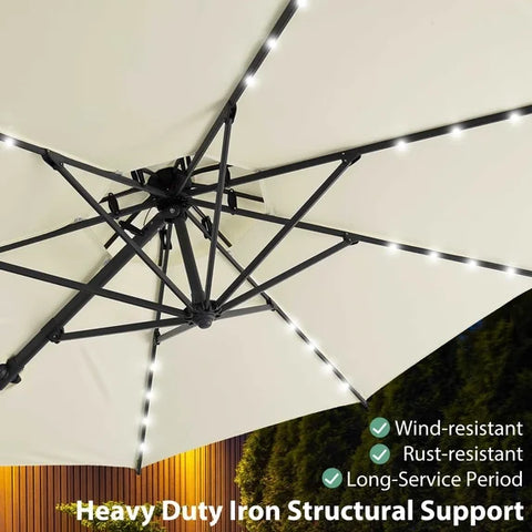 Ainfox 10ft Double Top Heavy-Duty Patio Cantilever Umbrella with Cross Base,5-Year-Non-Fading Outdoor Large Offset Hanging Aluminum Rotation Sun Shade Umbrella with 360°Rotation Adjustable