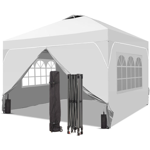 Ainfox 12ftx12ft Pop Up Canopy Tent with 4 Sidewalls One Push Tent Canopy with Wheeled Carry Bag, 8 Stakes and 4 Ropes