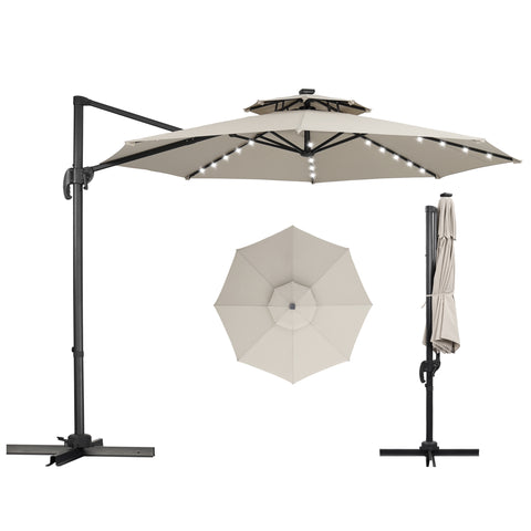 Ainfox 10ft Double Top Heavy-Duty Patio Cantilever Umbrella with Cross Base, Outdoor Large Offset Hanging Aluminum Rotation Sun Shade Umbrella with 360°Rotation Adjustable