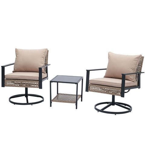 Ainfox 3PCS Patio Sofa With 2 Metal Swivel Chair And Coffee Table For Indoor Outdoor