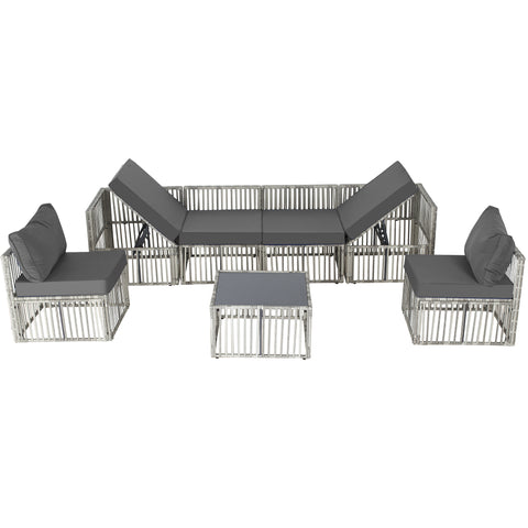 Ainfox Outdoor Patio Furniture Set, Wicker Sectional Conversation Set with Adjustable Backrest Sofa