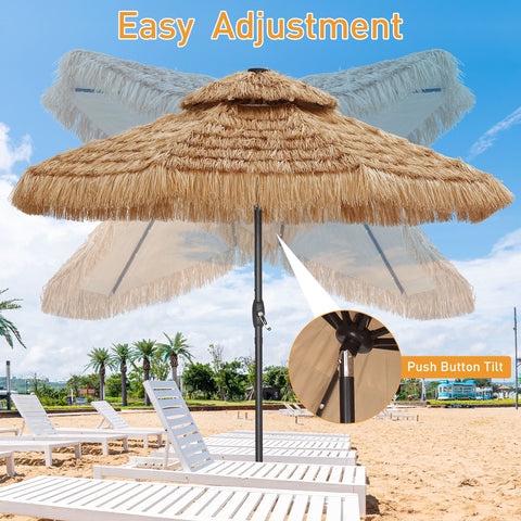 Ainfox 9ft Double Tiers Thatched Tiki Umbrella for Outdoor, Pool, Patio, Beach, Brown