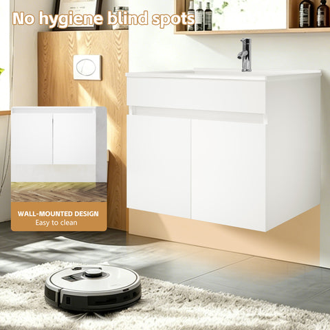 Ainfox Wall Mounted Bathroom Vanity with Ceramic Top and Sink, Storage Cabinet