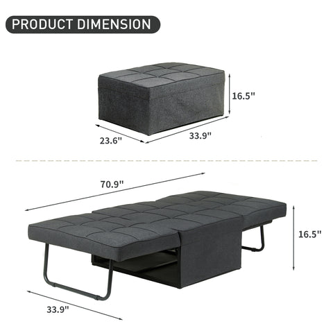 Ainfox 71 inch Dark Grey Convertible Sofa Bed Convertible Chair, Folding & No Installation Ottoman Bed