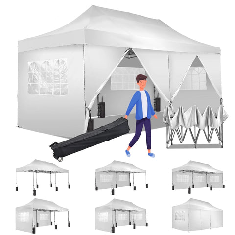 Ainfox 10x20 Heavy Duty Pop up Canopy Tent with Sidewalls and Weighted Sandbags, Outdoor Shade Instant Folding Event Gazebo with Wheeled Bag