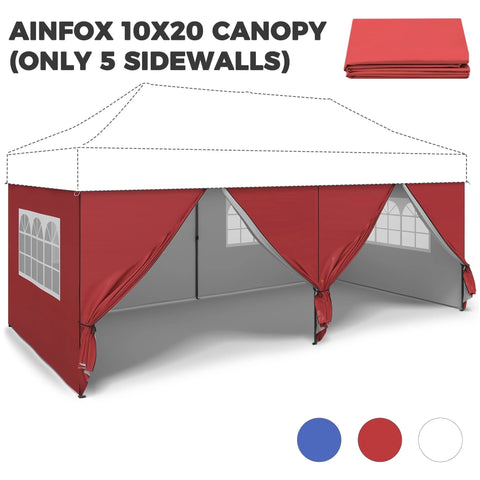 Ainfox 5-Piece Sidewalls for 10x20 Pop Up Canopy Tent, 420D Oxford PVC Waterproof Sun Shade Privacy Walls with Windows & Zippers