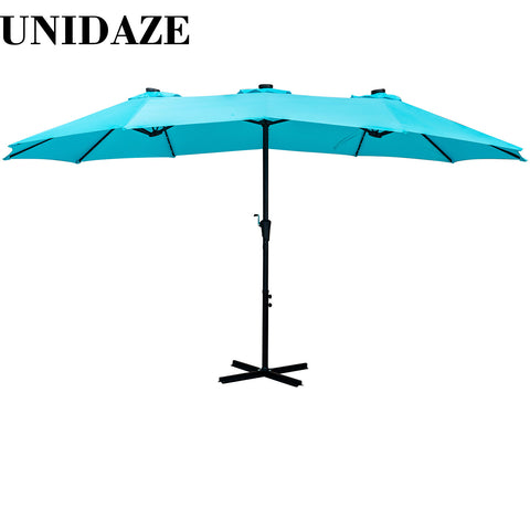 UNIDAZE 15 x 8.8' Outdoor Double-Sided Market Patio Umbrella Solar Lighted 48 Led Light - Base is not included