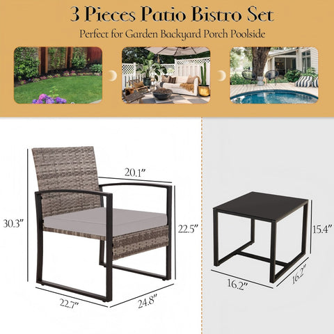 Ainfox 3 Piece Outdoor Patio Furniture Patio Bistro Set Rattan Balcony Furniture Set