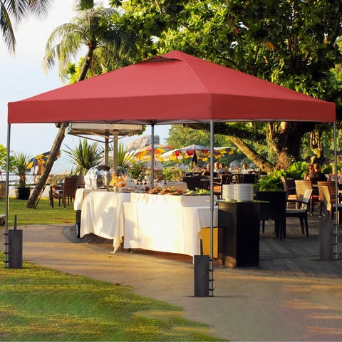 Ainfox 10x10 ft Pop Up Canopy Tent with 4 Weighted Bags, Instant Outdoor Shade Shelter with Portable Carrying Bag, Waterproof UV Protection Gazebo for Events, Parties and Beach,Red
