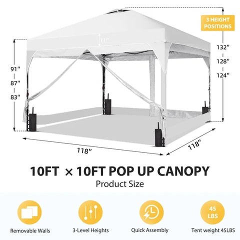 Ainfox Pop Up Canopy Tent Center Lock 4 Removable Walls Windproof UV Shelter Outdoor Commercial,White