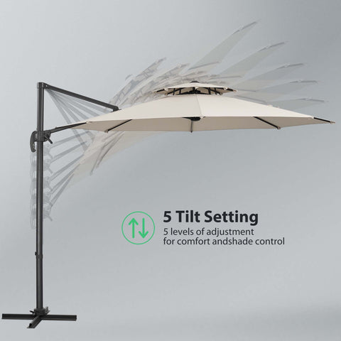 Ainfox 10ft Double Top Heavy-Duty Patio Cantilever Umbrella with Cross Base, Outdoor Large Offset Hanging Aluminum Rotation Sun Shade Umbrella with 360°Rotation Adjustable