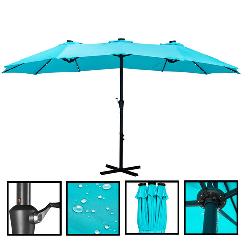 UNIDAZE 15 x 8.8' Outdoor Double-Sided Market Patio Umbrella Solar Lighted 48 Led Light - Base is not included