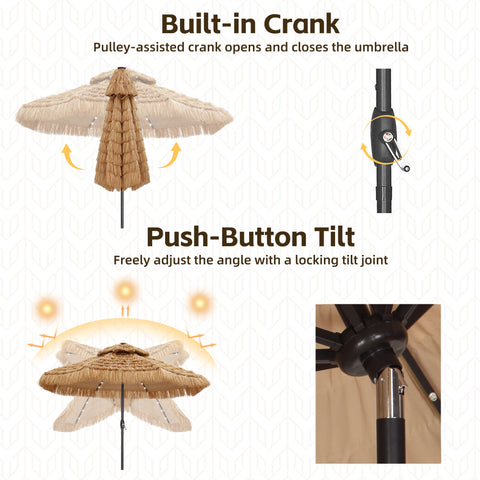 Ainfox Thatched Tiki Patio Umbrella, Outdoor Market Umbrella for Garden, Deck, Backyard, Pool, Beach