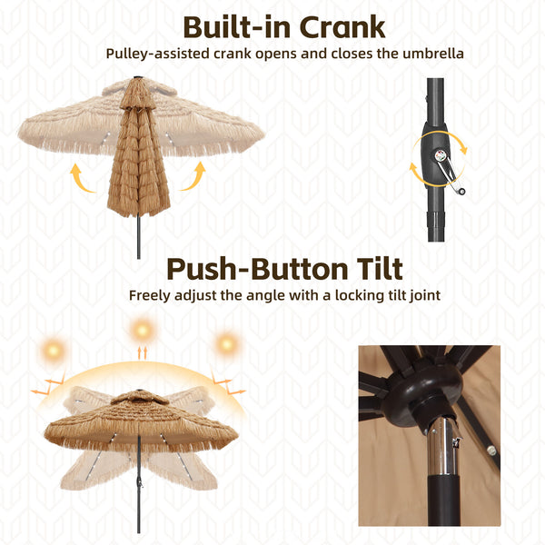 Ainfox Thatched Tiki Patio Umbrella, Outdoor Market Umbrella 7.5FT/9FT/13FT/15FT for Garden, Deck, Backyard, Pool, Beach