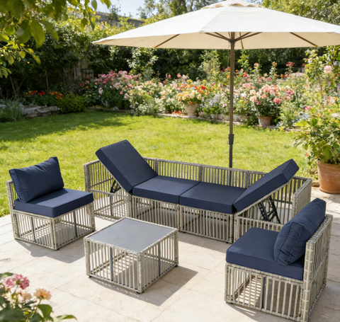 Ainfox 7 Piece Outdoor Sectional Furniture Set with Cushions, Wicker Patio Conversation Set Outdoor Sectional Sofa, All-Weather for Garden, Backyard and Poolside