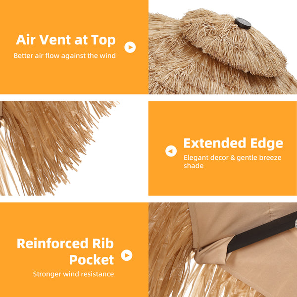 Ainfox Thatched Tiki Patio Umbrella, Outdoor Market Umbrella 7.5FT/9FT/13FT/15FT for Garden, Deck, Backyard, Pool, Beach