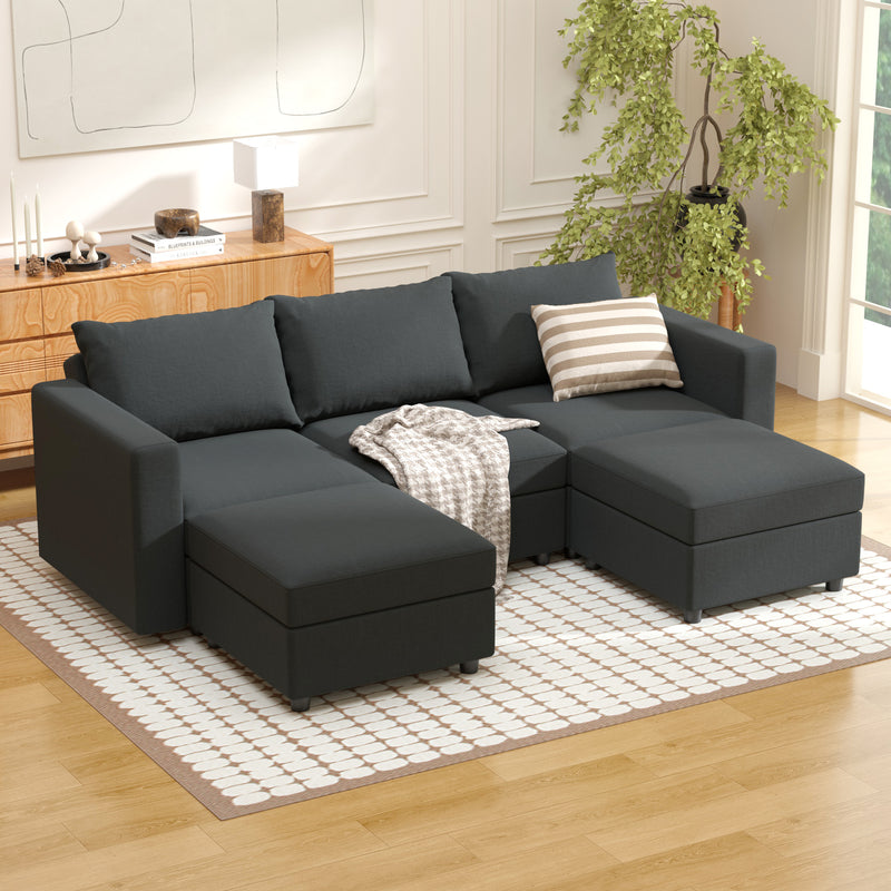 Ainfox Modular Sectional Sofa Couch with Storage Seat Sectional Couch Set 3 Seats +2 Ottomans