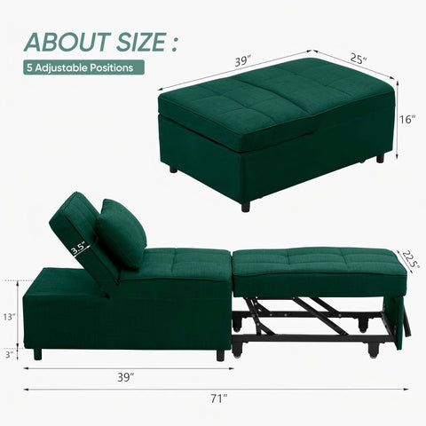 Anifox 2PCS Recline Sofa Bed Sleeper Chair for Living Room, Small Apartments and Office