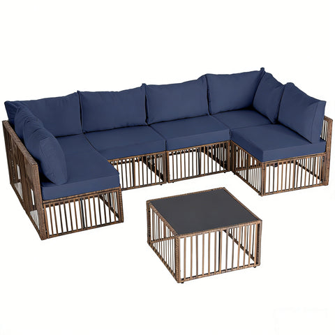 Ainfox Outdoor Patio Furniture Set, Wicker Sectional Conversation Set with Adjustable Backrest Sofa