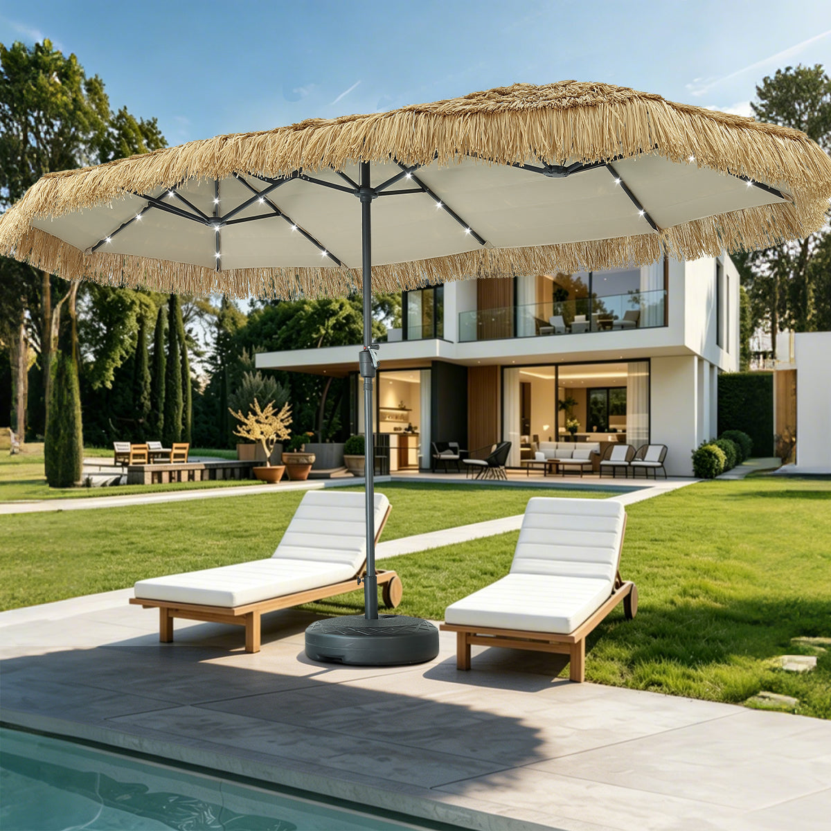 Ainfox Thatched Tiki Patio Umbrella, Outdoor Market Umbrella 7.5FT/9FT/13FT/15FT for Garden, Deck, Backyard, Pool, Beach