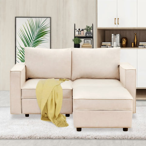 Ainfox Storage Module Sofa Loveseat Sofa With Ottoman Beige