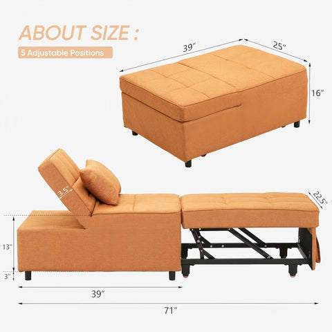 Anifox 2PCS Recline Sofa Bed Sleeper Chair for Living Room, Small Apartments and Office