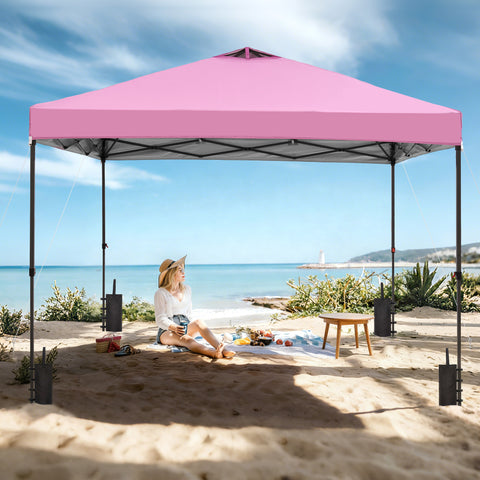 Ainfox 12'x12'Pop Up Canopy Tent Center Lock Windproof UV Shelter Wheeled Bag for Outdoor Events Parties Camping,Pink