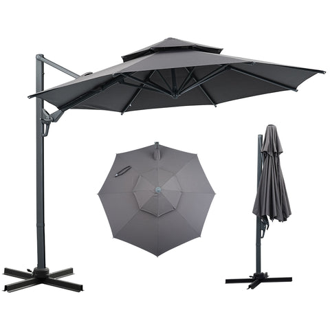 Ainfox 10ft Double Top Heavy-Duty Patio Cantilever Umbrella with Cross Base, Outdoor Large Offset Hanging Aluminum Rotation Sun Shade Umbrella with 360°Rotation Adjustable