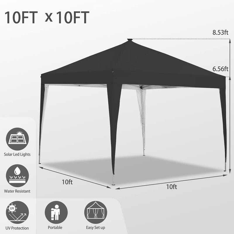 Ainfox 10 x 10 ft Pop-Up Canopy Tent Solar Power Led Light Portable Tailgating Party Tents