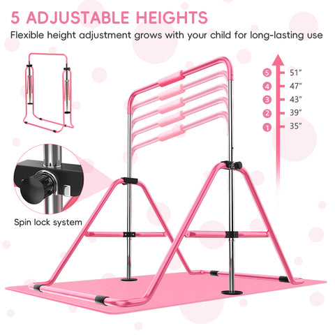 Ainfox Gymnastics Bar with Mat, Foldable Gymnastics Horizontal Bar Adjustable Height, Gymnastic Training Bar