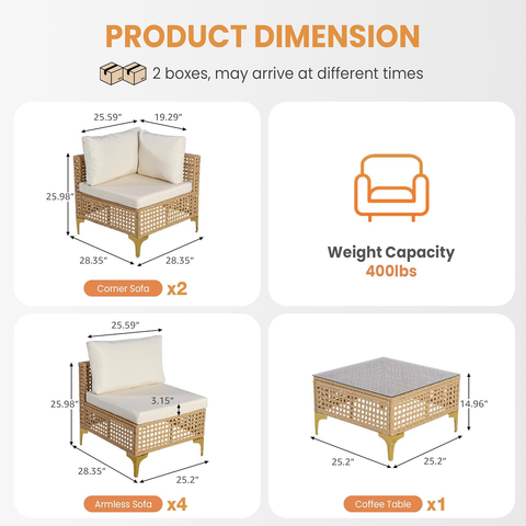 Ainfox Patio Furniture Set Wicker Patio Sectional Sofa Couch Rattan Outdoor Conversation Set For Porch Garden Backyard