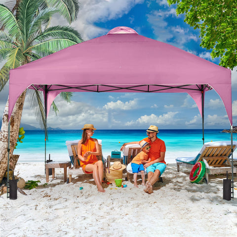 Ainfox 12x12 Pop up Canopy Tent Instant Shelter with Cover, Portable Outdoor Gazebo with Wheeled Bag and Sandbags, Pink