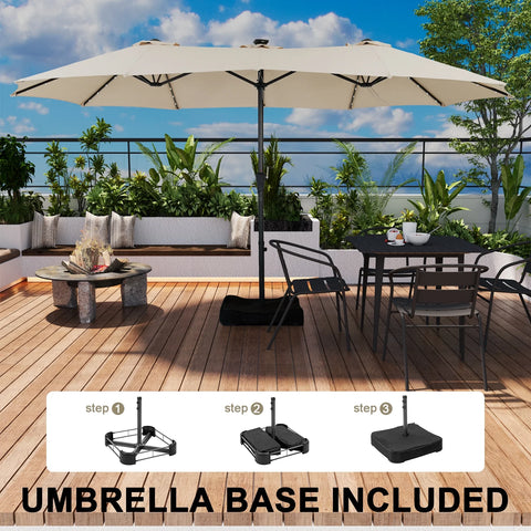 Ainfox 15ft Large Patio Umbrella, Double-Sided Outdoor Rectangle Table Umbrellas with Fillable Weighted Sand Bag Base