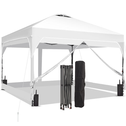 Ainfox 8ft x 8ft Pop Up Canopy Beach Tent with 4 Removable Clear PVC Sidewalls for Events, Parties, Camping