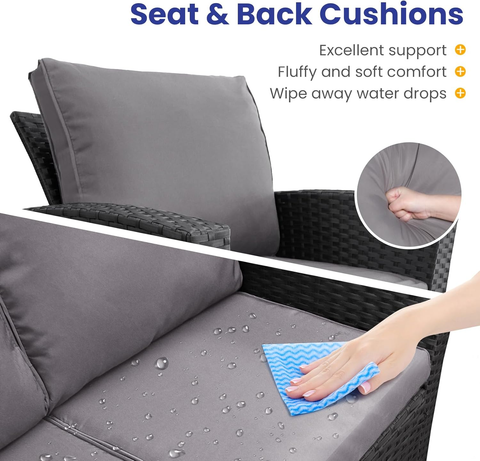 Ainfox 4 Piece Outdoor Patio Furniture Set, Wicker Rattan Sectional Sofa Conversation Set Modern Outdoor Couch for Garden, Balcony, Porch, Backyard