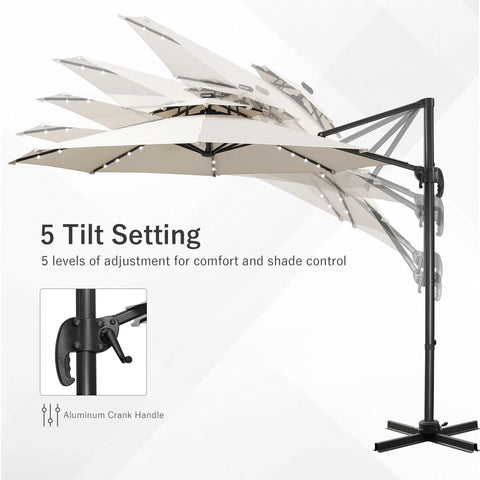Ainfox 10ft Double Top Heavy-Duty Patio Cantilever Umbrella with lights and Cross Base, Outdoor Large Offset Hanging Aluminum Rotation Sun Shade Solar Umbrella with 360°Rotation Adjustable