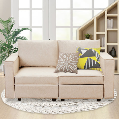 Ainfox Loveseat Module Sofa Sectional Couch with Storage, Beige