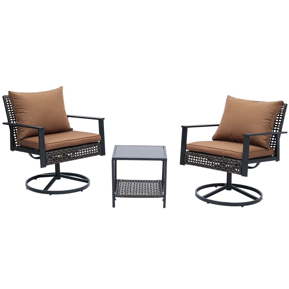 3PCS Patio Sofa 2 Metal Swivel Chair Coffee Table Indoor Outdoor