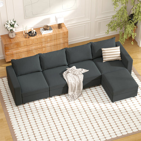 Ainfox Modular Sectional Sofa Couch with Storage Seat Sectional Couch Set 4 Seats +1 Ottoman