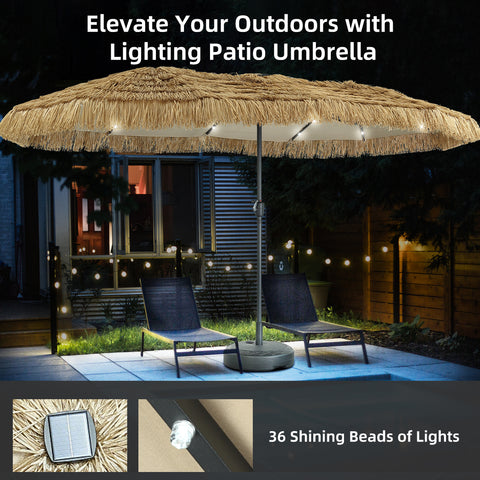 Ainfox 13ft Large Thatched Tiki Patio Umbrella, Outdoor Heavy-Duty Double-Sided Rectangle Market Umbrella for Garden, Deck, Backyard, Pool, Beach