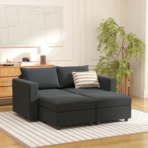 Ainfox Modular Sectional Sofa Couch with Storage Seat 2 Seats +2 Ottomans