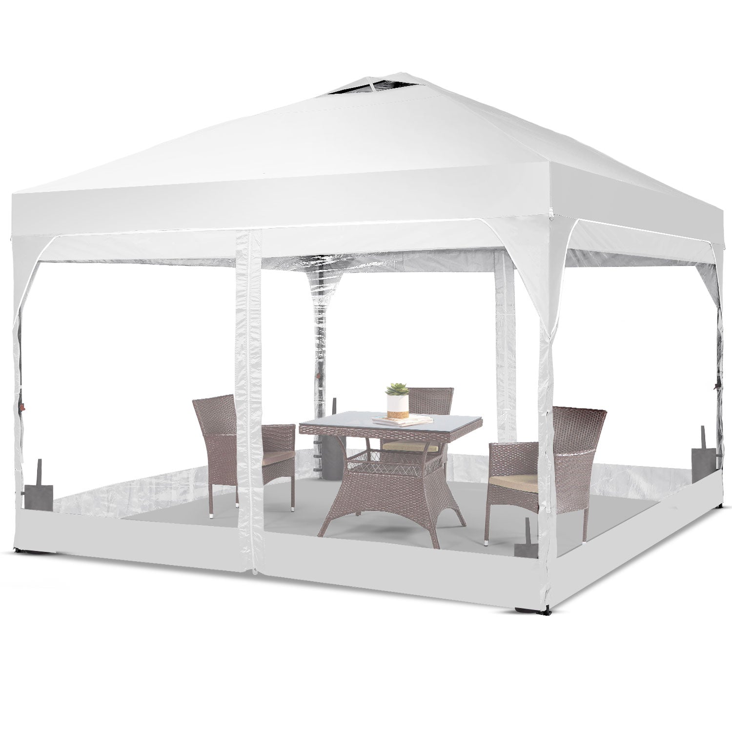 10ft x 10ft Pop Up Canopy Beach Tent 4 Removable Clear PVC Sidewalls Events Parties Camping