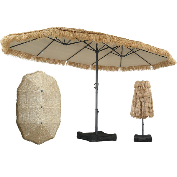 Ainfox Thatched Tiki Patio Umbrella, Outdoor Market Umbrella 7.5FT/9FT/13FT/15FT for Garden, Deck, Backyard, Pool, Beach