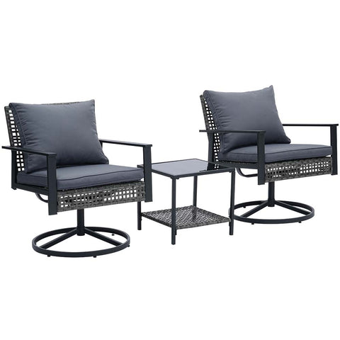 Ainfox 3PCS Patio Sofa With 2 Metal Swivel Chair And Coffee Table For Indoor Outdoor