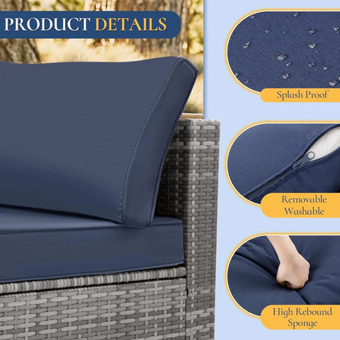 Ainfox 7 Piece Outdoor Patio Furniture Sofa Set on Sale, Grey Rattan Blue Cushion