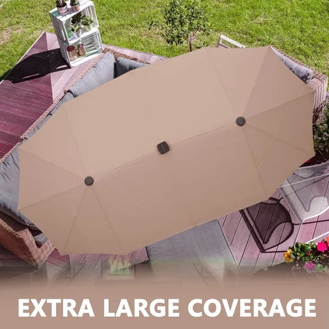 Ainfox 13ft Large Patio Umbrella with Solar Lights and Weighted Base, Outdoor Double-Sided Rectangle Market Umbrellas
