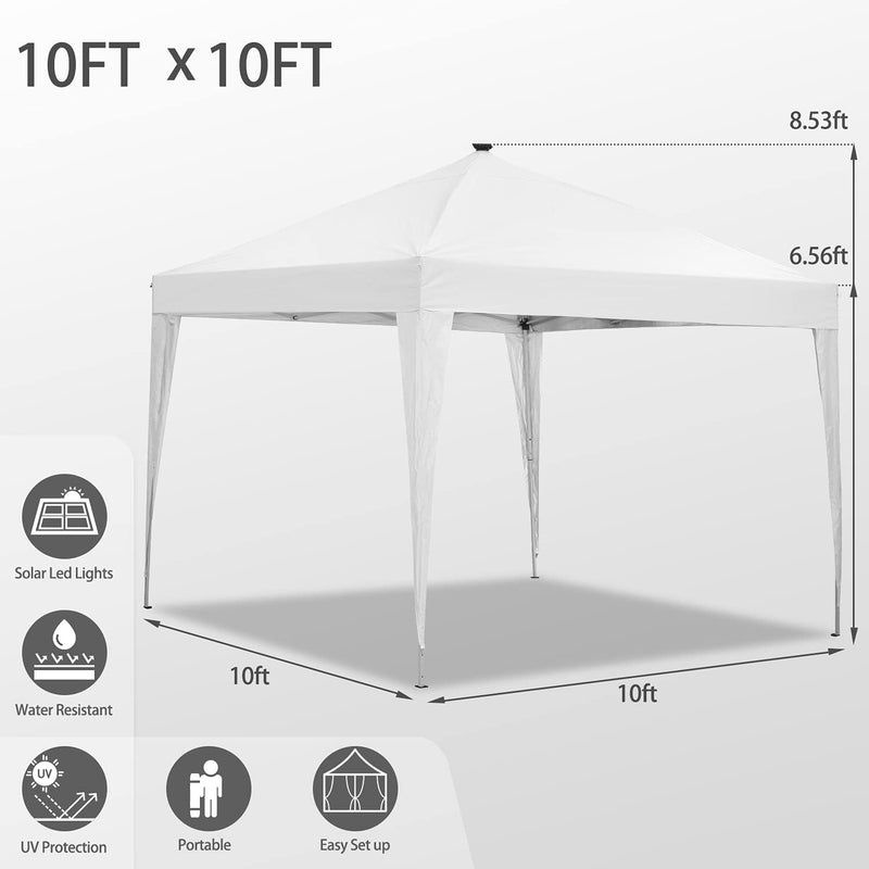 Ainfox 10 x 10 ft Pop-Up Canopy Tent Solar Power Led Light Portable Tailgating Party Tents